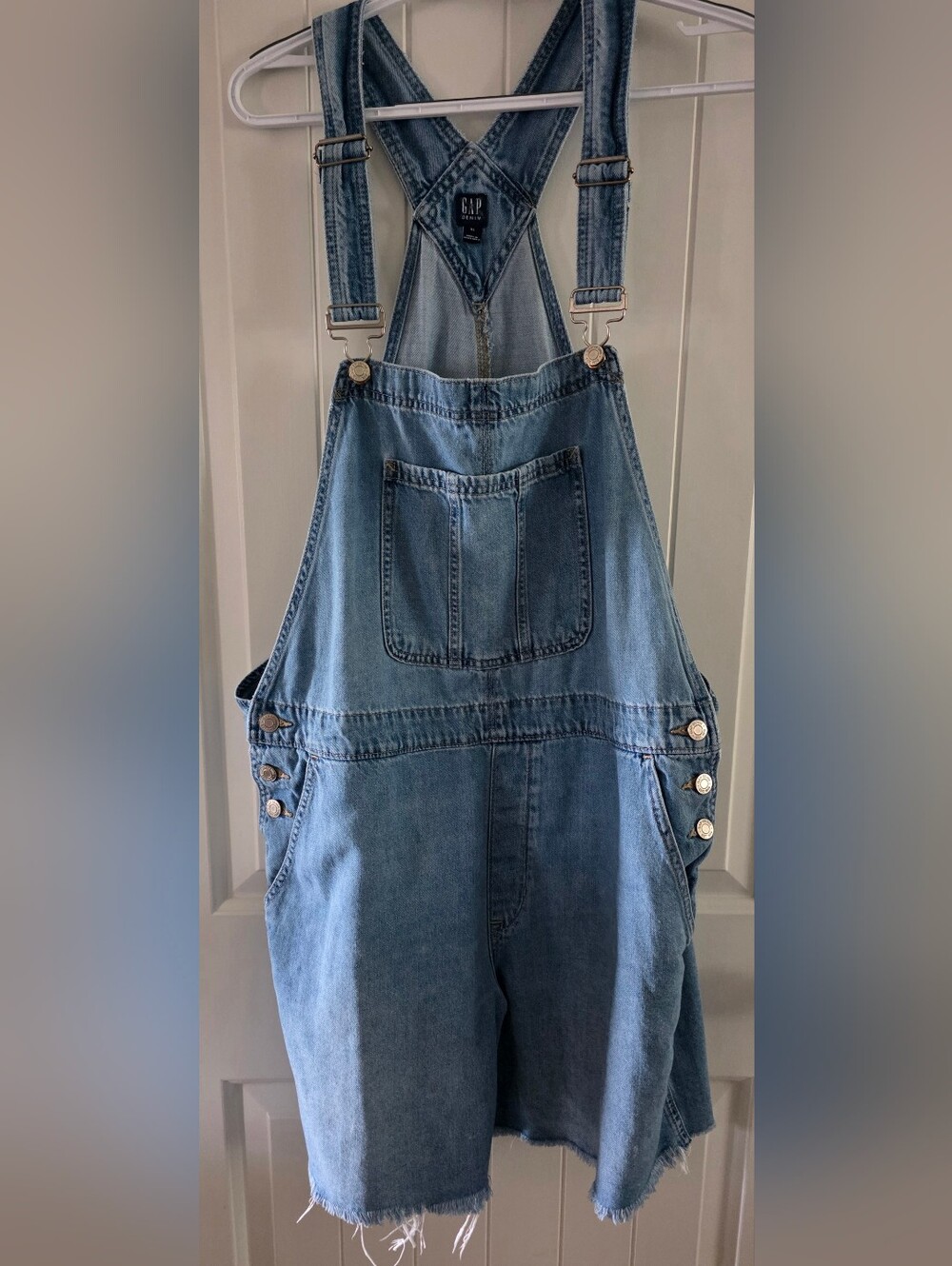 GAP Classic Light Blue Denim Short Overalls 6" Inseam NWOT XL